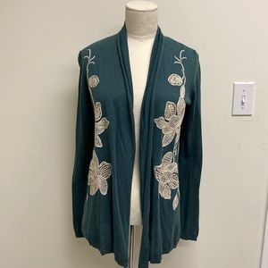 Anthropologie Morning Petals cardigan in beautiful teal by knitted and knotted
